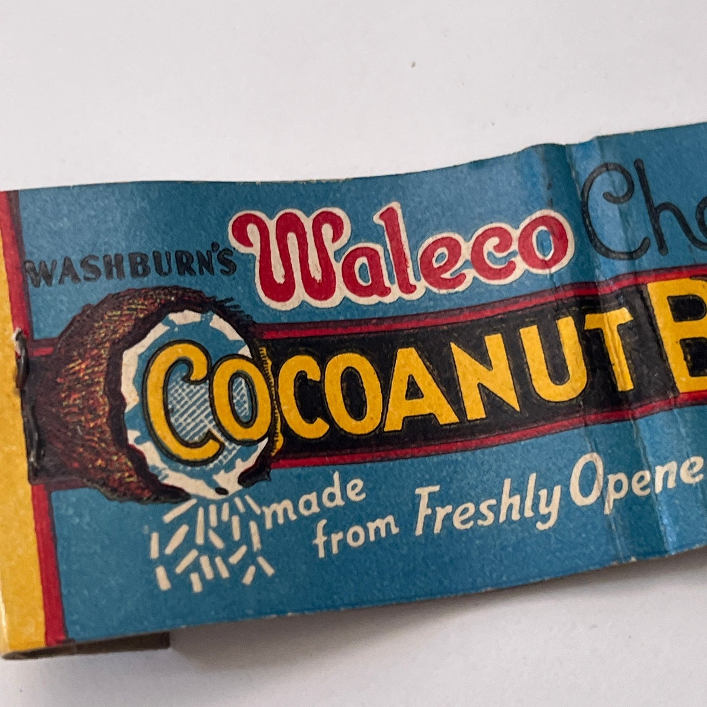 Washburn's Waleco Chocolate Cocoanut Bar Vintage Matchbook Cover TB8-MB-10