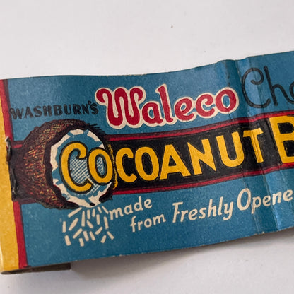 Washburn's Waleco Chocolate Cocoanut Bar Vintage Matchbook Cover TB8-MB-10