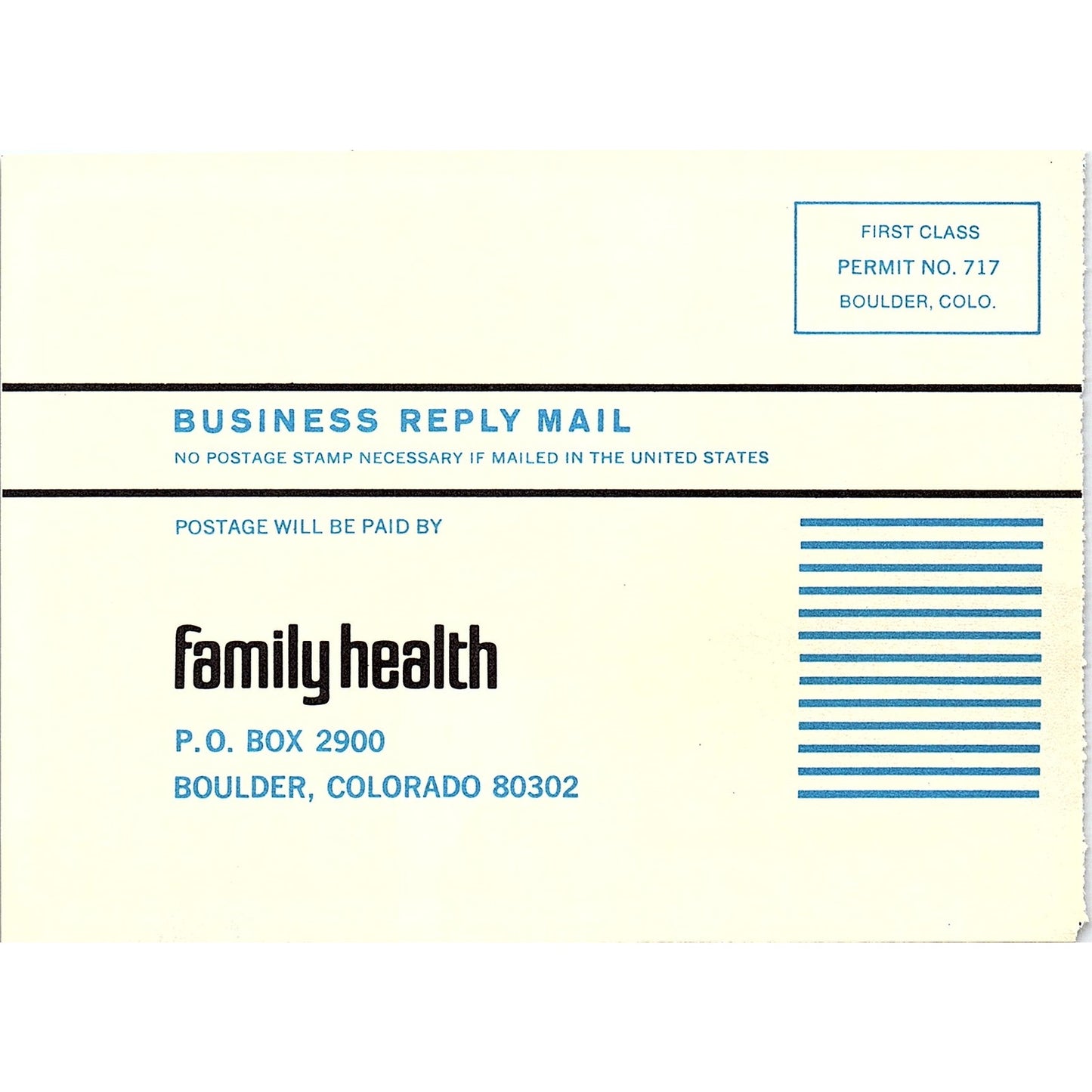 Family Health Magazine Blank Postal Mailing Card 1972 Ad AF3-16