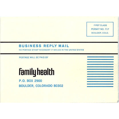 Family Health Magazine Blank Postal Mailing Card 1972 Ad AF3-16