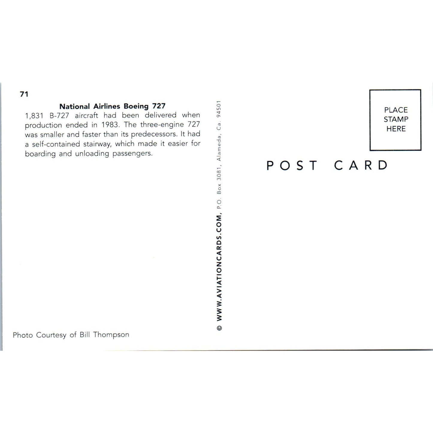 National Airlines Boeing 727 Vintage Postcard PC1