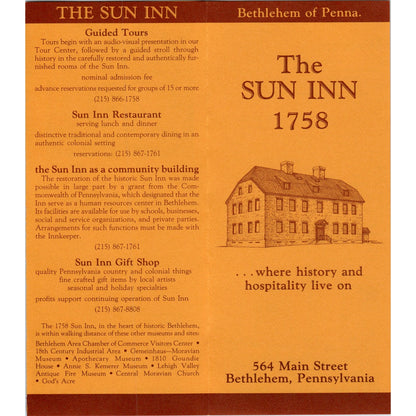 1970s The Sun Inn Bethlehem PA Fold Out Travel Brochure TF4-BB