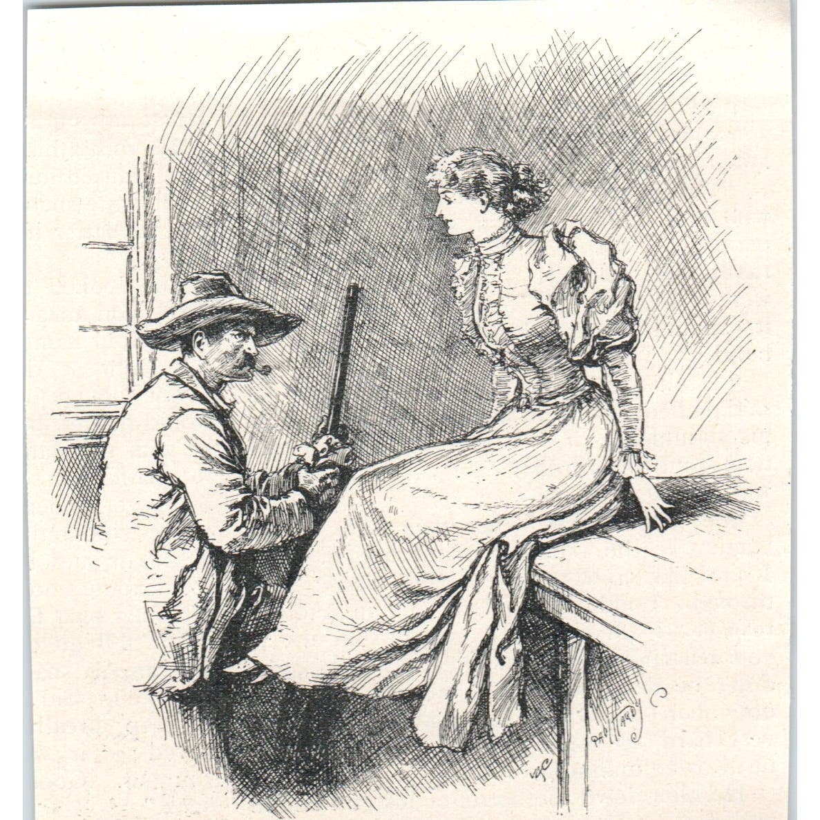 Victorian Lady Talking to Cowboy 1897 Victorian Illustration AE9-TS5