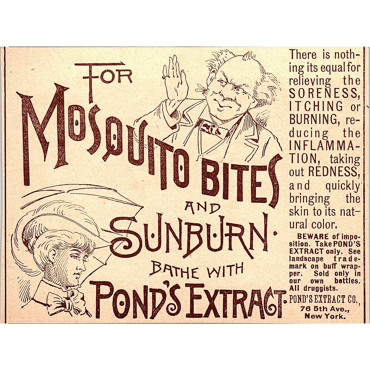 For Mosquito Bites & Sunburn Bathe With Pond's Extract NY 1892 Ad AG2-H5