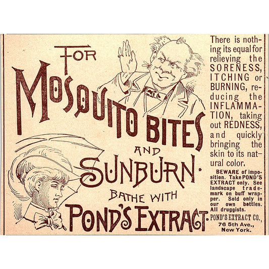 For Mosquito Bites & Sunburn Bathe With Pond's Extract NY 1892 Ad AG2-H5