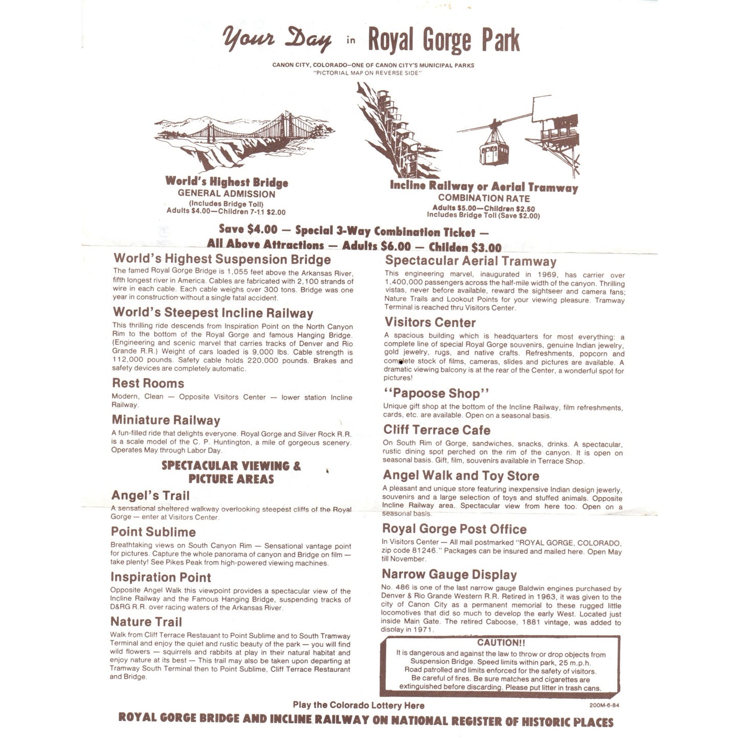 1984 Your Day in Royal Gorge Park Canon City Colorado Travel Leaflet D23