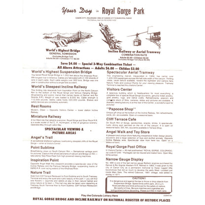 1984 Your Day in Royal Gorge Park Canon City Colorado Travel Leaflet D23