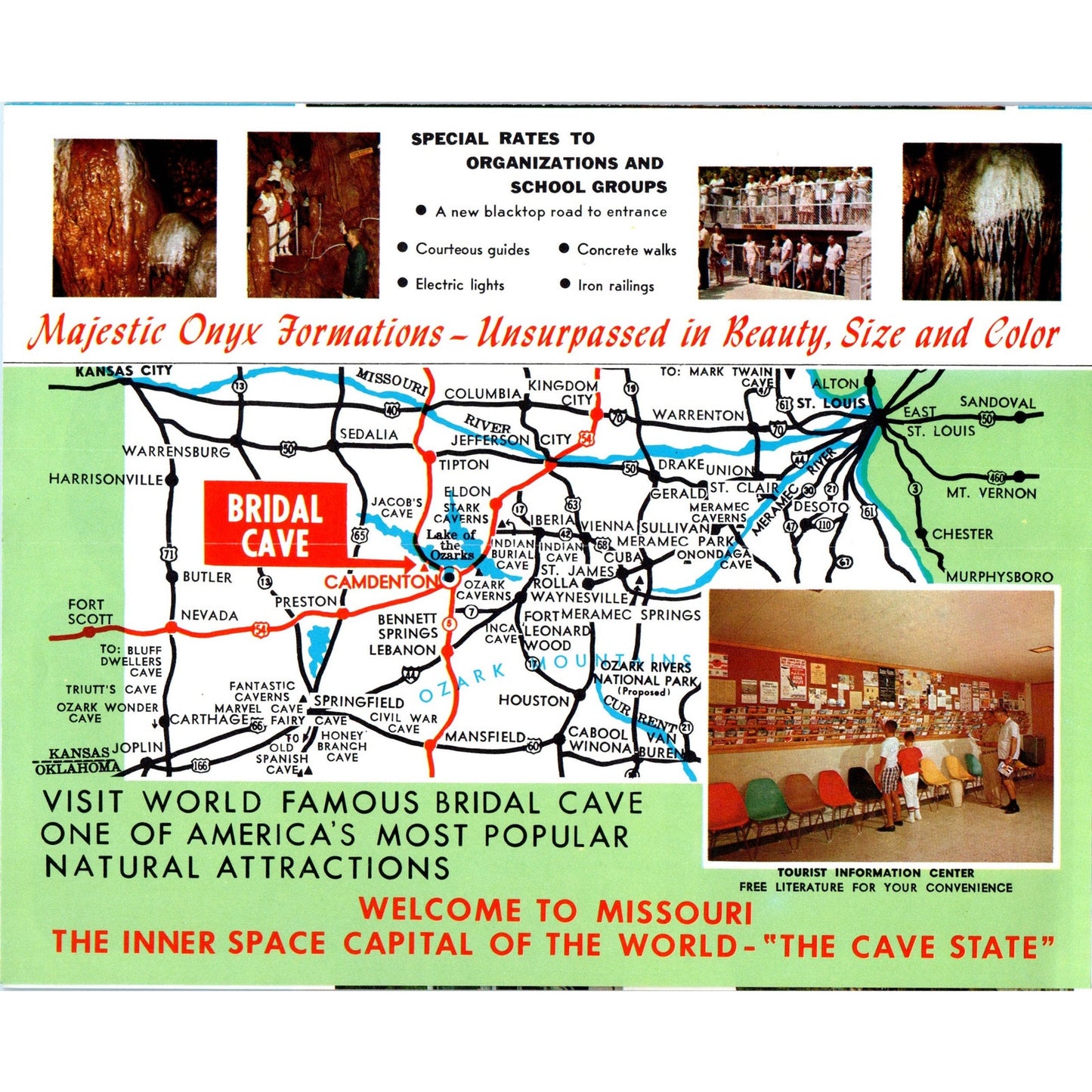 1950s Bridal Cave Camdenton Missouri Fold Out Map and Travel Brochure TJ5-TB