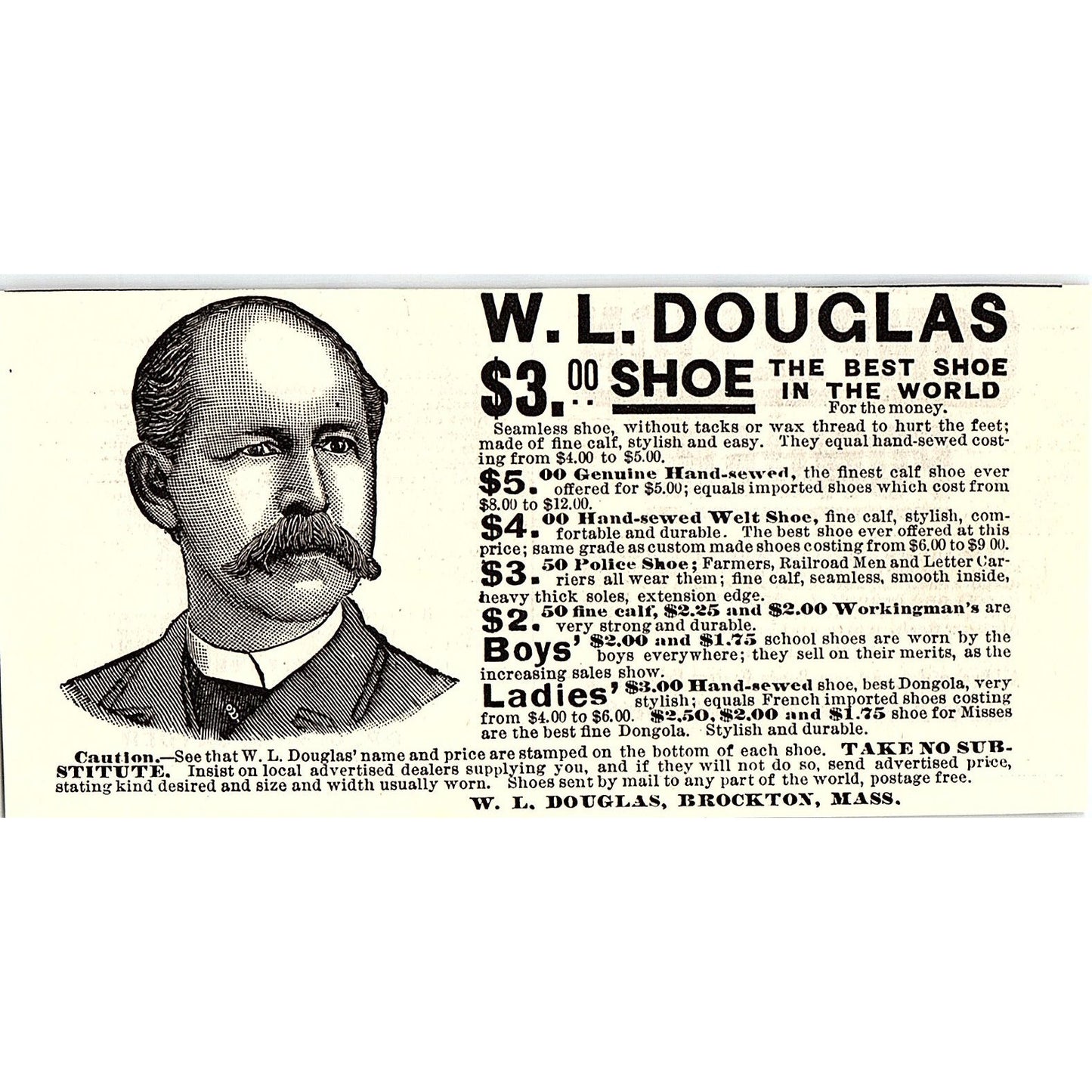 W.L. Douglas Shoes Brockton Massachusetts 1892 Ad AG2-H5