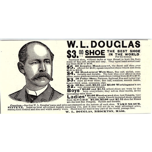 W.L. Douglas Shoes Brockton Massachusetts 1892 Ad AG2-H5