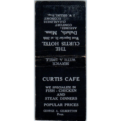 Curtis Hotel & Cafe George A. Gilbertson Duluth MN Vintage Matchbook SD4-Y12