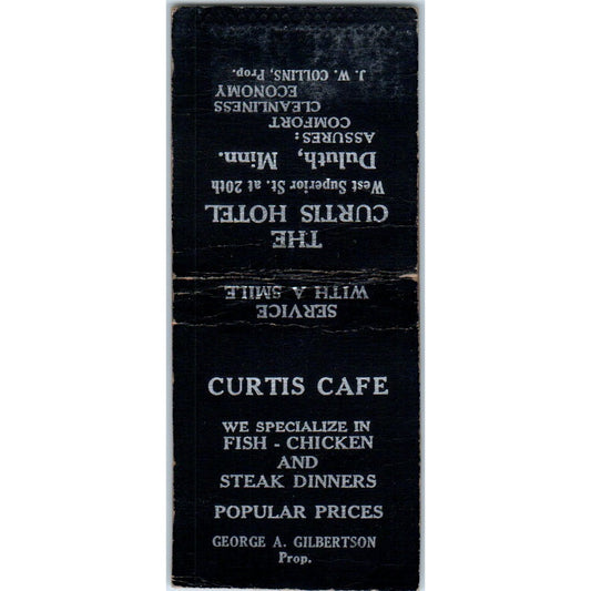 Curtis Hotel & Cafe George A. Gilbertson Duluth MN Vintage Matchbook SD4-Y12