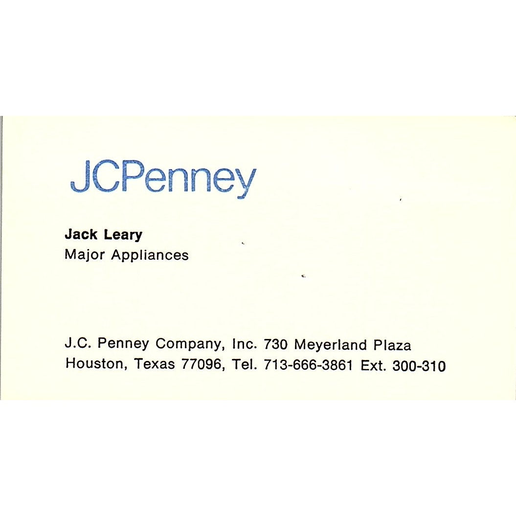 JC Penney Co Jack Leary Houston Texas Vintage Business Card SB4-B8