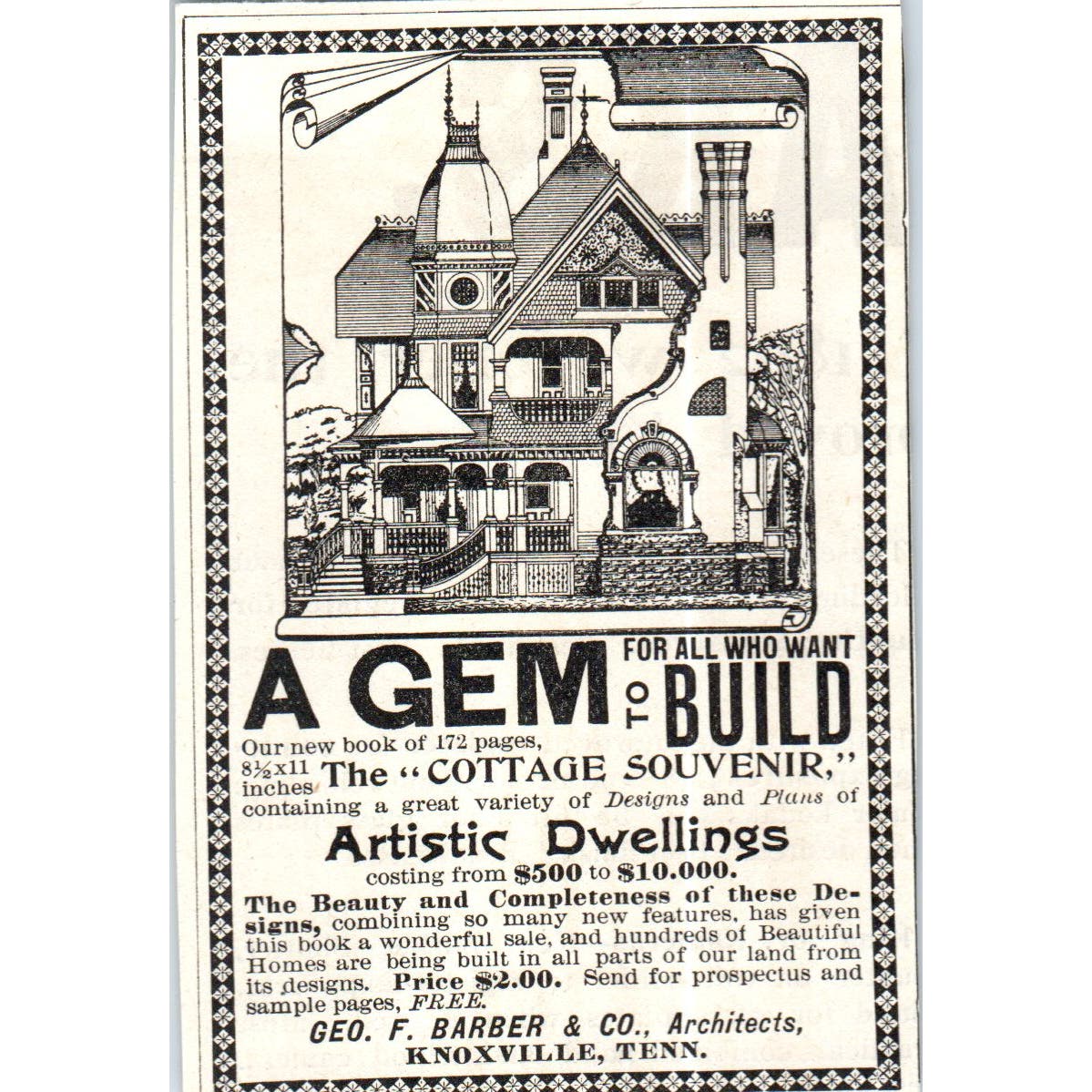 A Gem Build Geo. F. Barber. & Co Architects Knoxville c1890 Victorian Ad AE8-CH7
