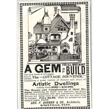 A Gem Build Geo. F. Barber. & Co Architects Knoxville c1890 Victorian Ad AE8-CH7