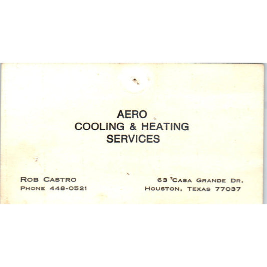 Aero Cooling & Heating Services Rob Castro Houston Vintage Business Card SD4-B1