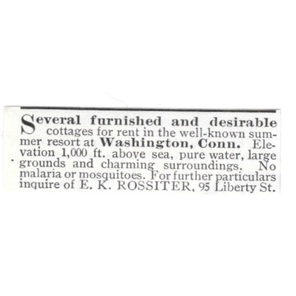 Washington CT Cottages to Rent E.K. Rossiter 1903 Ad AF8-S44