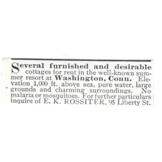 Washington CT Cottages to Rent E.K. Rossiter 1903 Ad AF8-S44