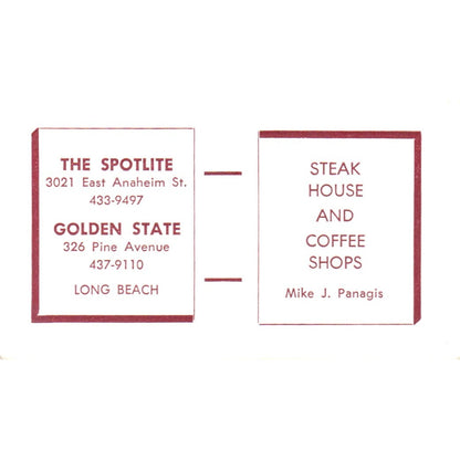 The Spotlit, Golden State Restaurant Long Beach Vintage Business Card SD8-B7