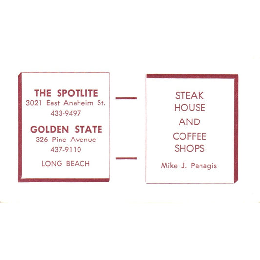 The Spotlit, Golden State Restaurant Long Beach Vintage Business Card SD8-B7