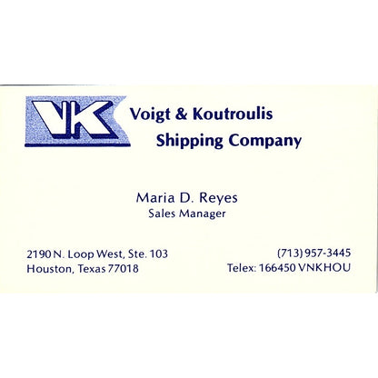 Voight & Koutroulis Shipping Maria D Reyes Houston Vintage Business Card SC9-B2