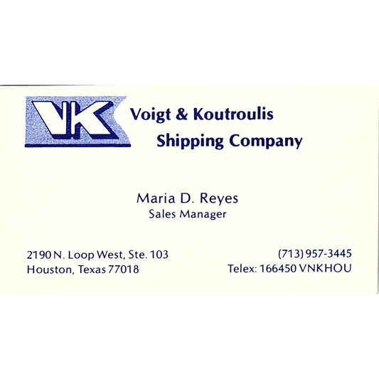 Voight & Koutroulis Shipping Maria D Reyes Houston Vintage Business Card SC9-B2