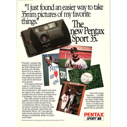 Pentax Sport 35 Camera Reggie Jackson Angels 8x11" 1983 Ad D26