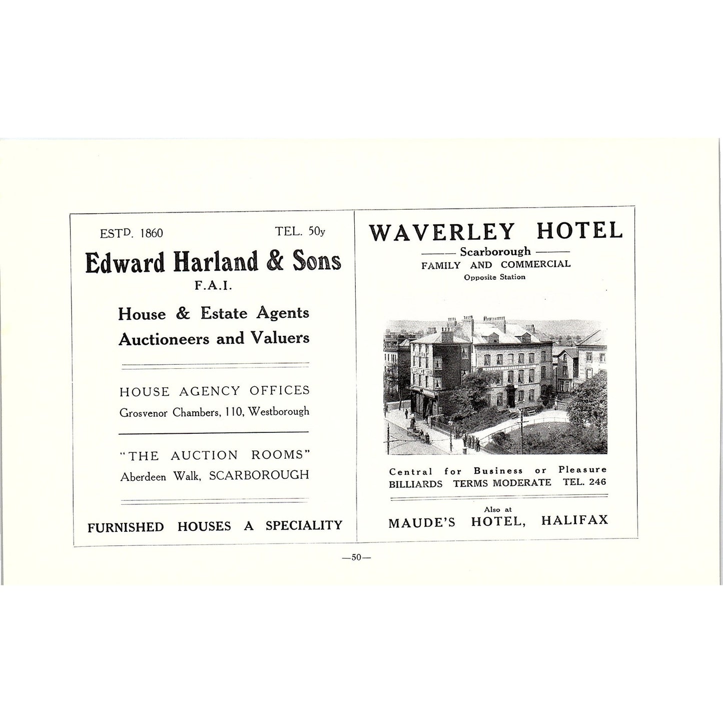 Alton Boarding House North Cliff John M Truefitt Scarborough c1910 Ad AF3-9