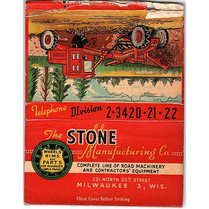 The Stone Mfg Co Milwaukee WI Vintage Large Matchbook Cover TH2-Y2