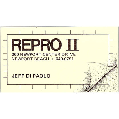 Repro II Jeff Di Paulo  Newport Beach Vintage Business Card SB4-B9