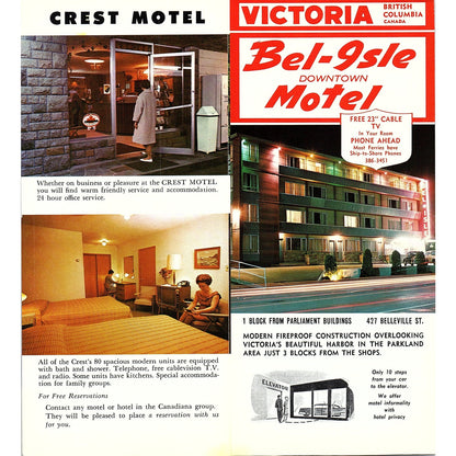 Crest Motel in Downtown Victoria BC Canada 1960s Travel Brochure TH2-TB4