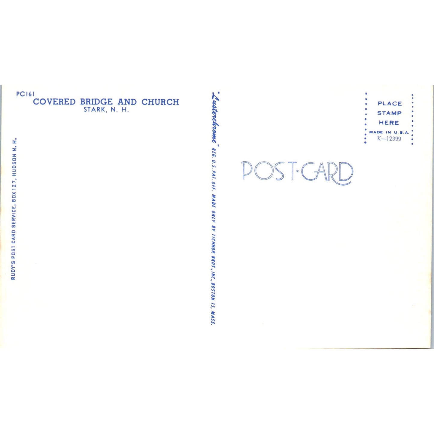 Covered Bridge and Church Stark New Hampshire Covered Bridge Postcard PC6