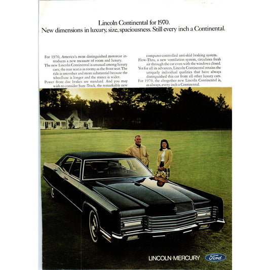 1970 Lincoln Continental Automobile Car - Vintage Magazine Ad D20