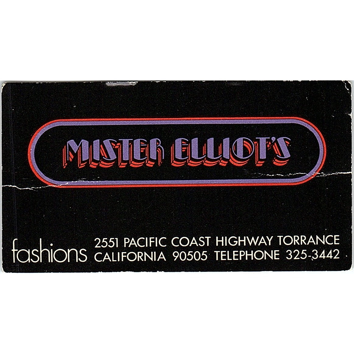 Mister Elliot's Fashions Torrance CA Vintage Business Card SE5-B4