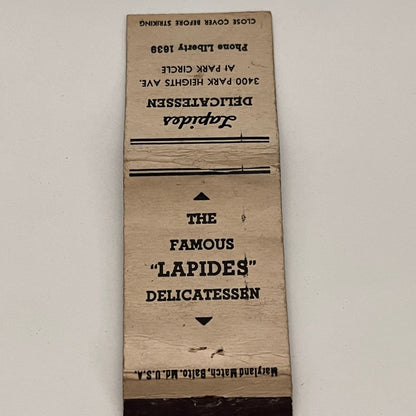 Lapides Delicatessen 3400 Park Heights Baltimore Vintage Matchbook TB6-MB2-14