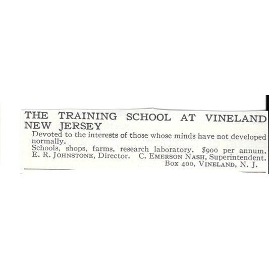 The Training School at Vineland New Jersey NJ ER Johnstone c1920 Ad SAG4-S5