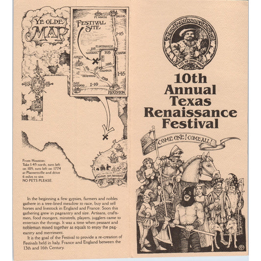 1980s 10th Annual Texas Renaissance Festival Plantersville TX Brochure TF4-BC