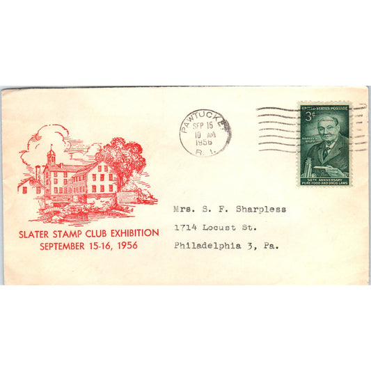 1956 Slater Stamp Club Exhibition Pawtucket RI Postal Cover Envelope TG7-PC3