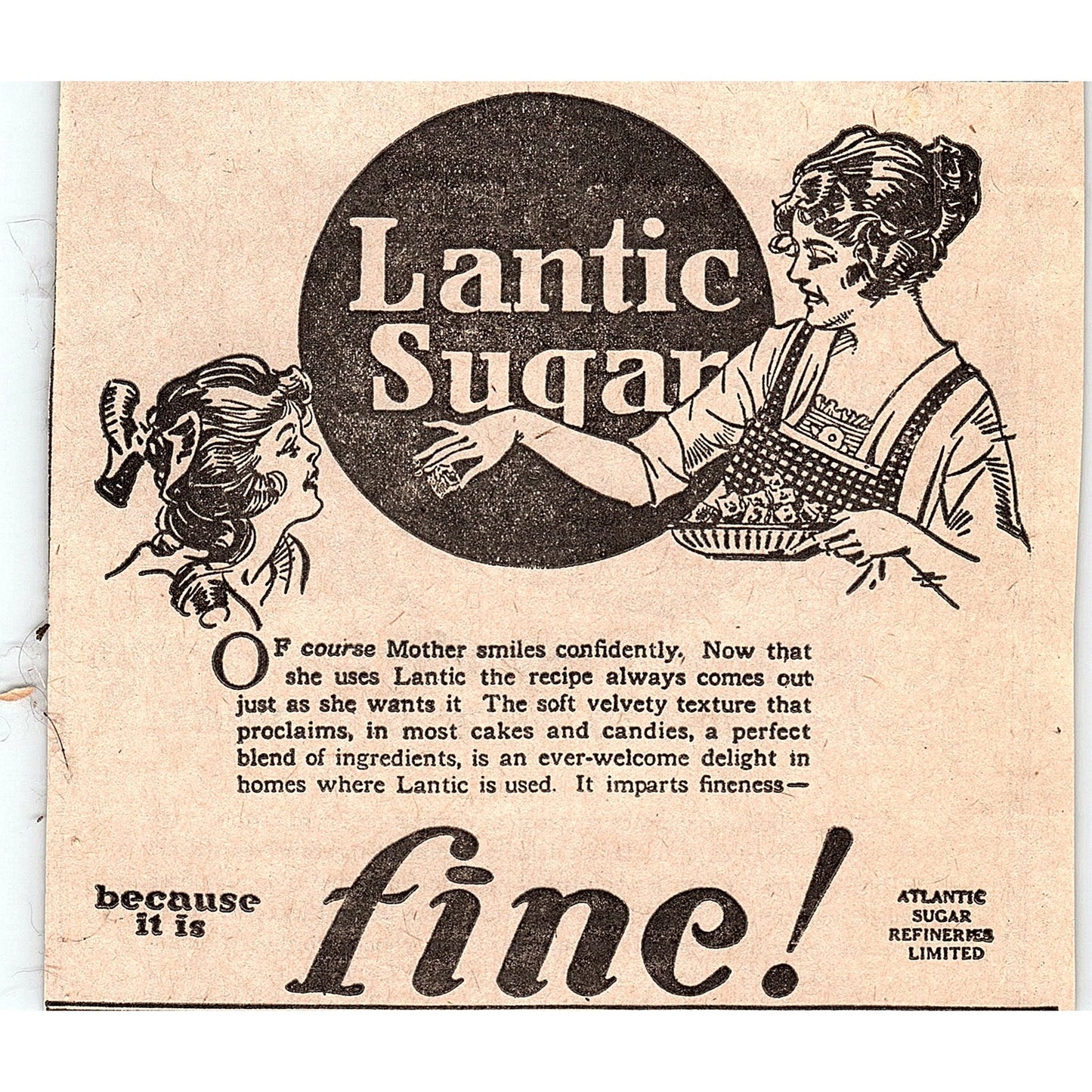 Lantic Sugar - It Imparts Fineness Winnipeg 1920 Ad AG2-4