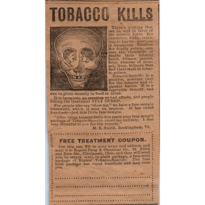 Tobacco Kills Skeleton Rogers Drug & Chemical Co Cincinnati OH 1906 Ad AB6-CL1