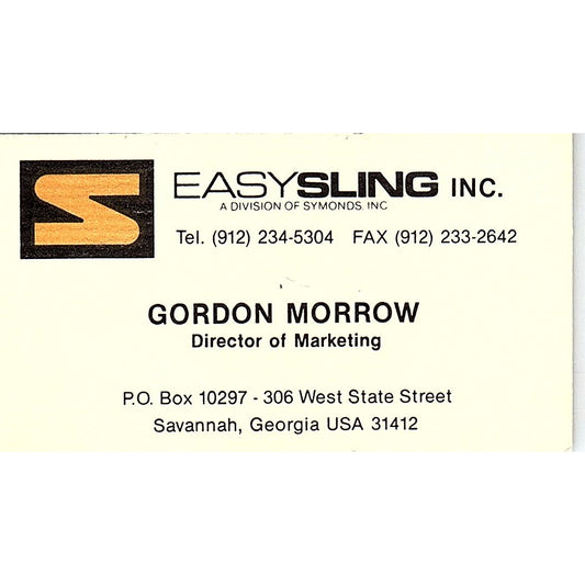 Gordon Morrow EasySling Inc Savannah GA Vintage Business Card SC9-B4