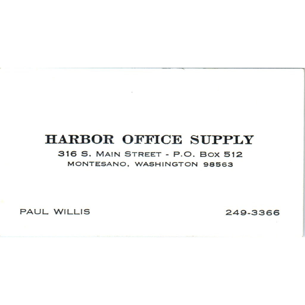 Paul Willis Harbor Office Supply Montesano WA Vintage Business Card SE3-B5