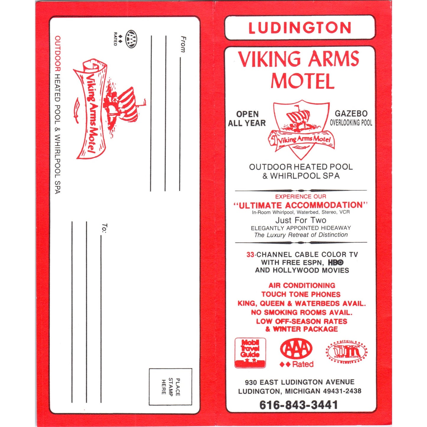 Vintage Ludington Michigan Viking Arms Motel Travel Brochure H5-5