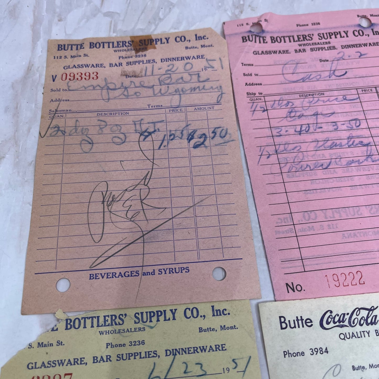 1950s Coca Cola Coke Receipt Lot of 8 Butte Bottler's Supply Co Montana AE8-1