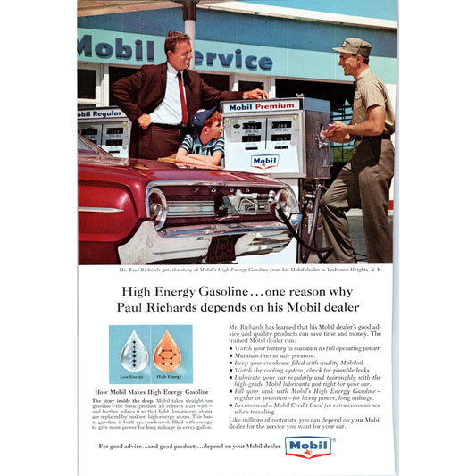 Mobil High Energy Gasoline - Paul Richards - Vintage Magazine Ad D18
