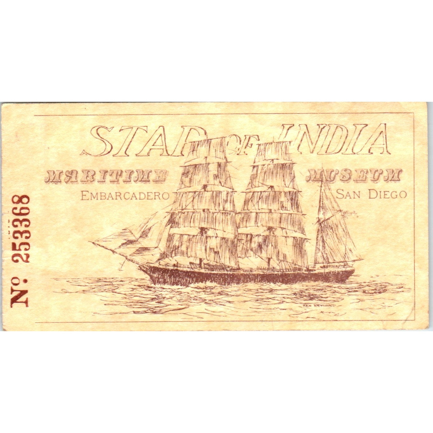 Vintage Star of India Maritime Museum Embarcadero San Diego CA Stub AD8-RS1