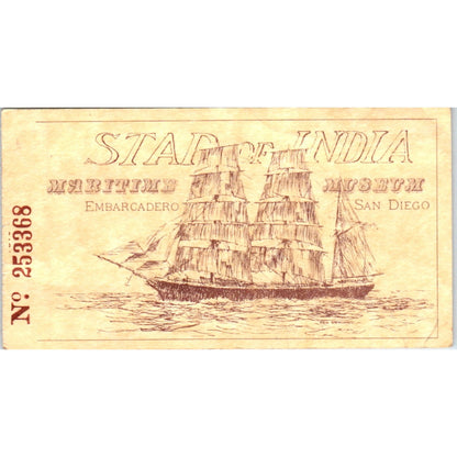 Vintage Star of India Maritime Museum Embarcadero San Diego CA Stub AD8-RS1