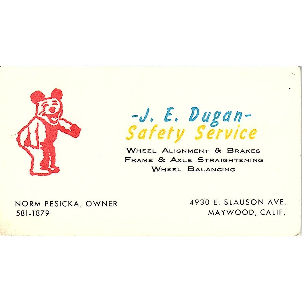 Norm Pesicka J.E. Dugan Safety Service Maywood CA Vintage Business Card SE3-B13