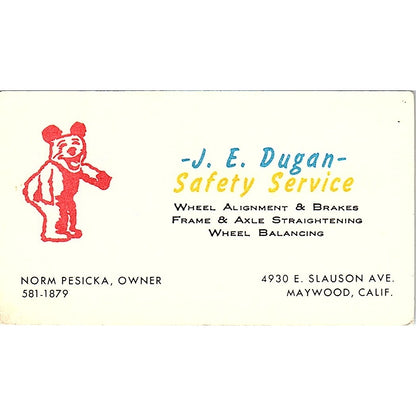 Norm Pesicka J.E. Dugan Safety Service Maywood CA Vintage Business Card SE3-B13