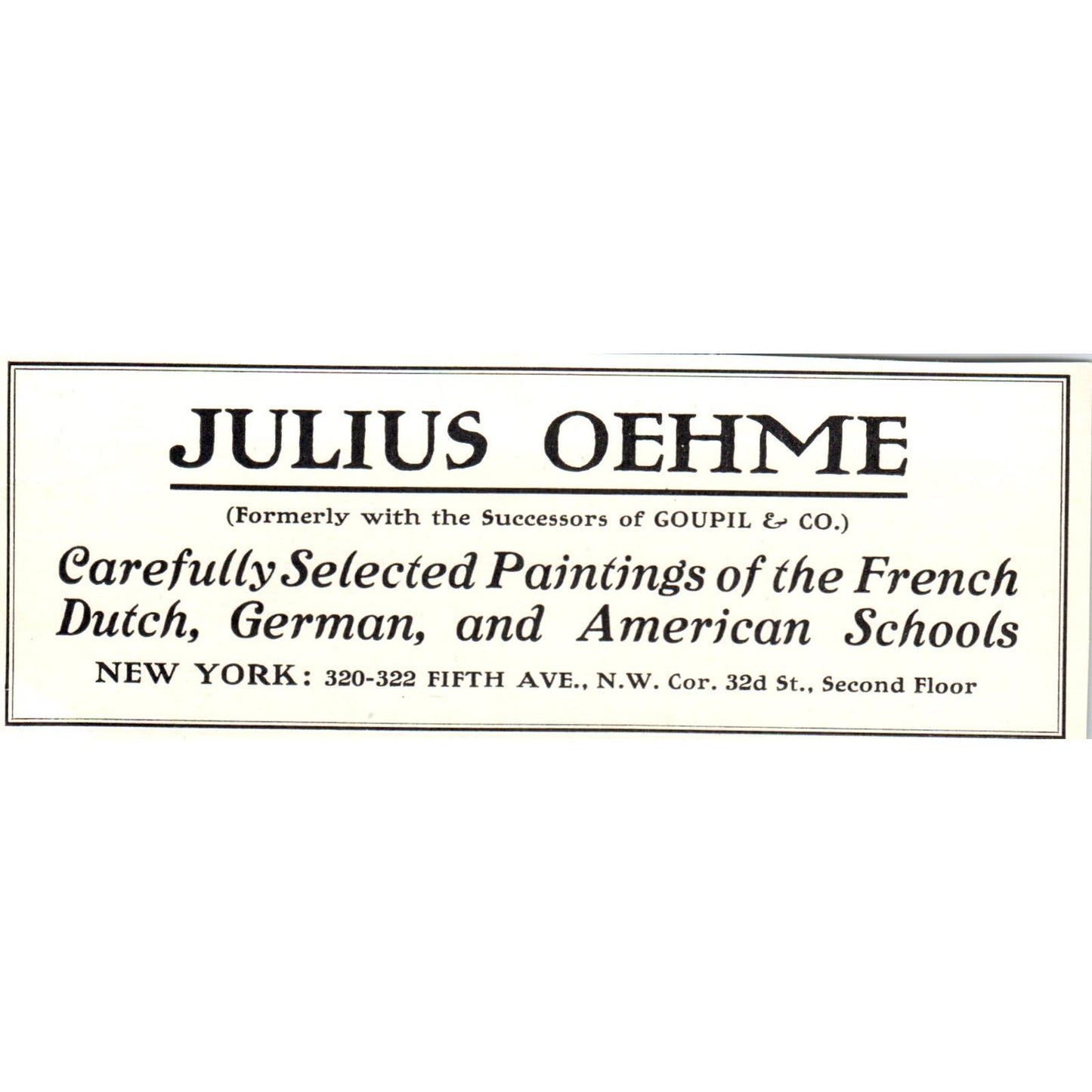 Julius Oehme Selected Paintings 5th Ave NY c1905 Victorian Ad AE9-MA1